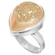 925 Silver Gold Pink Azalea Titanium Agate Druzy Sterling Adj Sz 8 Ring, 3/4"