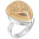 925 Silver Gold Pink Azalea Titanium Agate Druzy Sterling Adj Sz 8 Ring, 3/4"