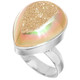 925 Silver Gold Pink Azalea Titanium Agate Druzy Sterling Adj Sz 9 Ring, 3/4"