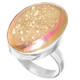 925 Silver Sparkling Titanium Druzy Pink Gold-tone Sz 9 Adjustable Ring, 1"