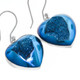 925 Silver Heart Cobalt Blue Titanium Agate Druzy Drusy Sterling Earrings, 7/8"