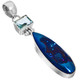 925 Silver Cobalt Blue Titanium Agate Druzy Topaz Sterling Pendant, 2"