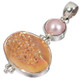 925 Silver Pink gold-tone Titanium Agate Druzy Mabe Pearl Sterling Pendant, 2"