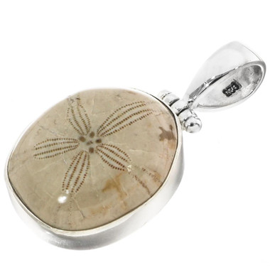 925 Silver Dainty Mexican Fossil Sand Dollar Flower Sterling Pendant, 1 1/8"