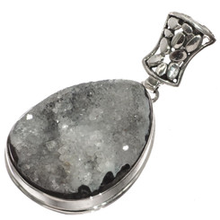 925 Silver Agate Druzy Drusy Sterling Pendant, 1 3/4"