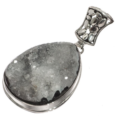 925 Silver Agate Druzy Drusy Sterling Pendant, 1 3/4"