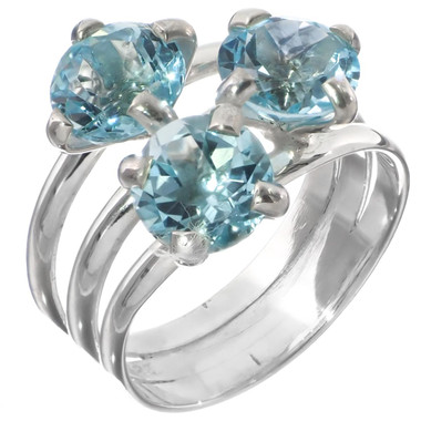 925 Silver Triple Blue Topaz Solitaire Band Sterling Us 6 Ring