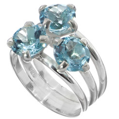 925 Silver Triple Blue Topaz Solitaire Band Sterling Us 6 Ring