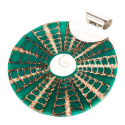 925 Silver Cone Shell In Turquoise Green Sterling Pendant, 2 3/8"