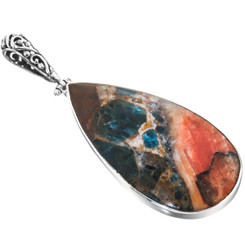 925 Silver Handmade Apatite Crystal In Matrix Sterling Pendant, 3"