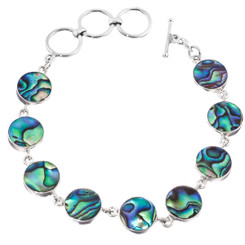 Blue Green New Zealand Paua Abalone Shell 925 Sterling Silver Bracelet, 6.5-7.5"