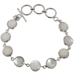 925 Silver White Genuine Oyster Mother Of Pearl Shell Bracelet, 6.5-7.5"