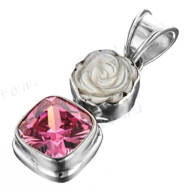 1 3/16" 925 Silver Mother Of Pearl Pink Quartz Shell Pendant