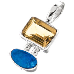 925 Silver Natural Opal Lemon Quartz Sterling Pendant, 1"