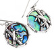 925 Silver Bamboo Design Blue Green Paua Abalone Sterling Earrings, 13/16"