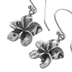 925 Silver Bali Handmade Plumeria Flower Sterling Earrings, 9/16"