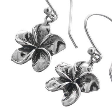 925 Silver Bali Handmade Plumeria Flower Sterling Earrings, 9/16"
