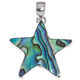 925 Silver Star Blue Green Paua Abalone Shell Sterling Pendant, 1 1/2"