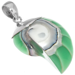925 Silver Turquoise Green Iridescent Nautilus Shell In Sterling Pendant, 1 1/4"