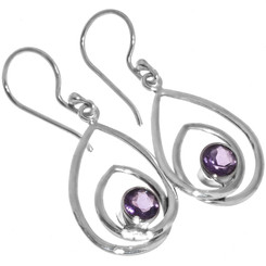 925 Silver Artful Looping Teardrop Hoops Amethyst Sterling Earrings, 3/4"