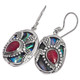 925 Silver Turtle Red Coral On Paua Abalone Sterling Earrings, 7/8"