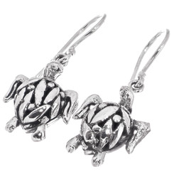 925 Silver Bali Handmade Turtle Sterling Earrings, 11/16"