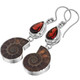 Ammonite Fossil Red Garnet 925 Sterling Silver Drop Dangle Earrings, 1 3/8"