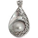 925 Silver Teardrop Filligree Cultured Mabe Blister Pearl Shell Pendant, 2 3/8"