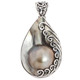 925 Silver Teardrop Filligree Cultured Mabe Blister Pearl Shell Pendant, 2 3/8"