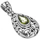 925 Silver Pear Teardrop Peridot Scroll Filigree Sterling Pendant, 1 1/4"
