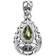 925 Silver Pear Teardrop Peridot Scroll Filigree Sterling Pendant, 1 1/4"