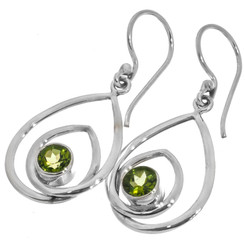 925 Silver Artful Looping Teardrop Hoops Peridot Sterling Earrings, 3/4"