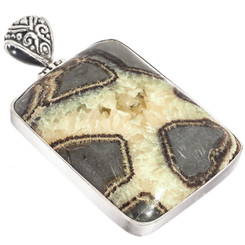 925 Silver Genuine Utah Septarian Designer Cab Sterling Pendant,  2 1/8"