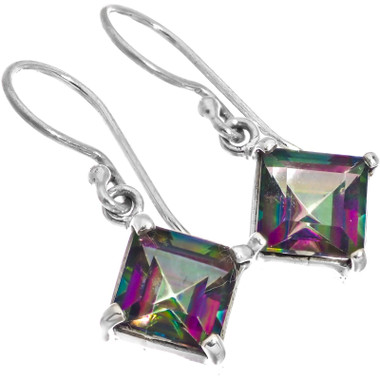 925 Silver Colorful Purple Green Mystic Topaz Topaz Sterling Earrings, 1/2"