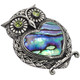 925 Sterling Paua Abalone Peridot Shell Silver Owl Statement Pendant, 1 3/4"