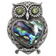 925 Sterling Paua Abalone Peridot Shell Silver Owl Statement Pendant, 1 3/4"
