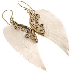 Exquisite Angel Wing Oyster Mother Of Pearl Shell Hand Carving Earrings, 1 5/8"