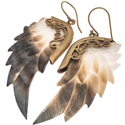 Exquisite Angel Wing Oyster Mother Of Pearl Shell Hand Carving Earrings, 2"