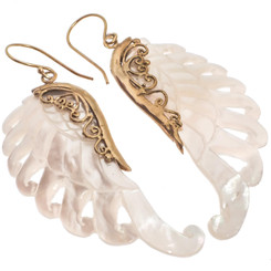 Exquisite White Wing Oyster Mother Of Pearl Shell Hand Carving Earrings, 2"