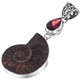 925 Silver 3ct Red Garnet Ammonite Fossil Fossil Sterling Pendant, 1 9/16"