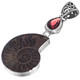 925 Silver Red Garnet Ammonite Fossil Fossil Sterling Pendant, 1 9/16"