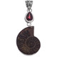 925 Silver Red Garnet Ammonite Fossil Fossil Sterling Pendant, 1 9/16"