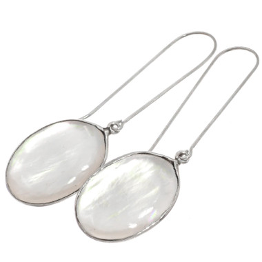 925 Silver Oyster White Mother Of Pearl Shell Sterling DropEarrings, 2 1/8"
