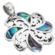 925 Silver Flower Blue Green Paua Abalone Shell Sterling Pendant, 1 1/8"