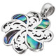 925 Silver Flower Blue Green Paua Abalone Shell Sterling Pendant, 1 1/8"