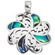 925 Silver Flower Blue Green Paua Abalone Shell Sterling Pendant, 1 1/8"