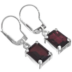 925 Silver Exquisite Red Garnet Sterling Leverback Hook Dangle Earrings, 7/16"