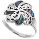 925 Silver Blue Green Paua Abalone Shell Flower Scroll Design Sterling Ring