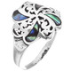 925 Silver Blue Green Paua Abalone Shell Flower Scroll Design Sterling Ring