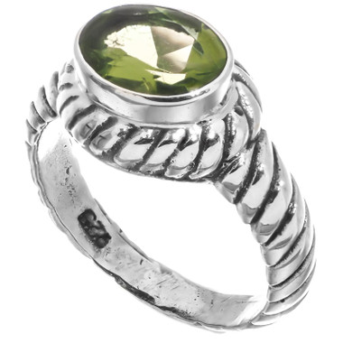 925 Silver Natural Peridot Bali Handmade Design Sterling Stacking Ring